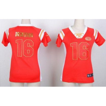 Nike San Francisco 49ers #16 Joe Montana Red Women's Stitched NFL Elite Draft Him Shimmer Jersey