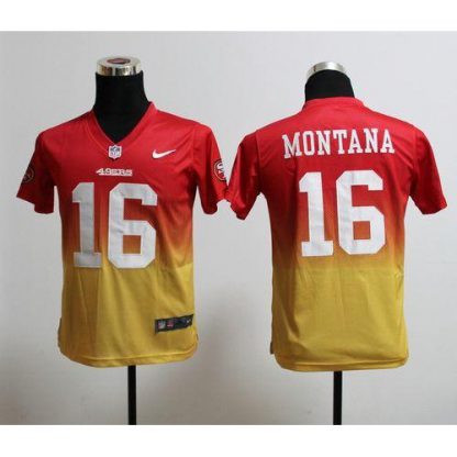Nike San Francisco 49ers #16 Joe Montana Red/Gold Youth Stitched NFL Elite Fadeaway Fashion Jersey