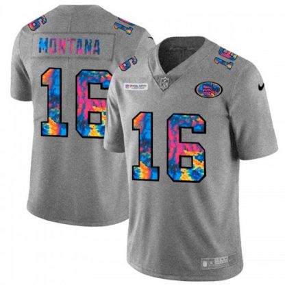 San Francisco San Francisco 49ers #16 Joe Montana Men's Nike Multi-Color 2020 NFL Crucial Catch NFL Jersey Greyheather