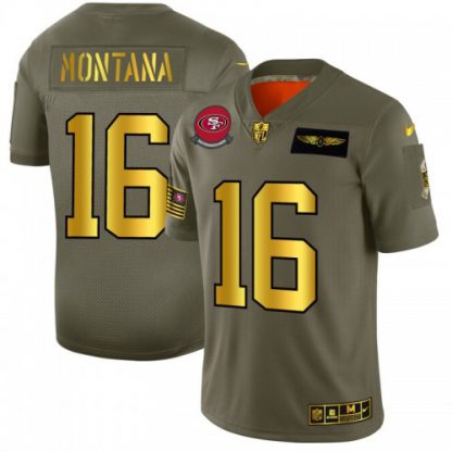 San Francisco San Francisco 49ers #16 Joe Montana NFL Men's Nike Olive Gold 2019 Salute to Service Limited Jersey