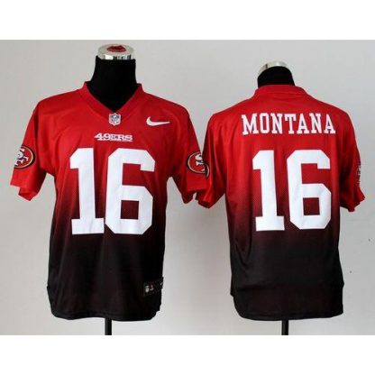 Nike San Francisco 49ers #16 Joe Montana Red/Black Men's Stitched NFL Elite Fadeaway Fashion Jersey