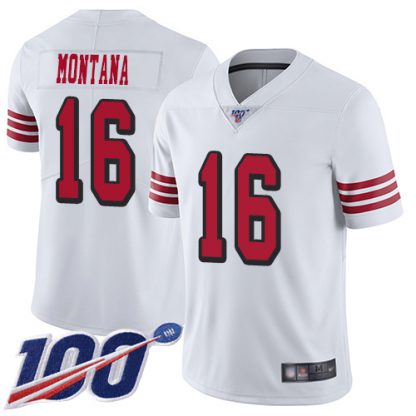 Nike San Francisco 49ers #16 Joe Montana White Rush Men's Stitched NFL Limited 100th Season Jersey