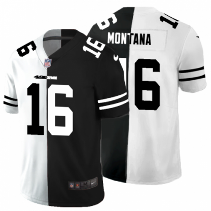 San Francisco San Francisco 49ers #16 Joe Montana Men's Black V White Peace Split Nike Vapor Untouchable Limited NFL Jersey