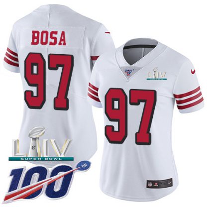 Nike San Francisco 49ers #97 Nick Bosa White Super Bowl LIV 2020 Rush Women's Stitched NFL Limited 100th Season Jersey