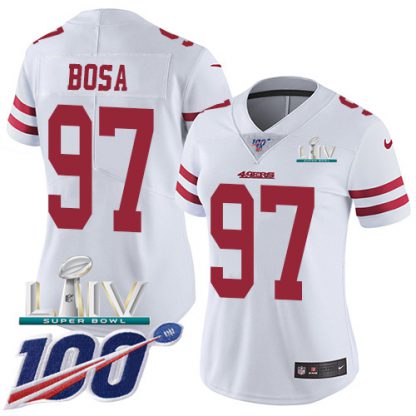Nike San Francisco 49ers #97 Nick Bosa White Super Bowl LIV 2020 Women's Stitched NFL 100th Season Vapor Limited Jersey