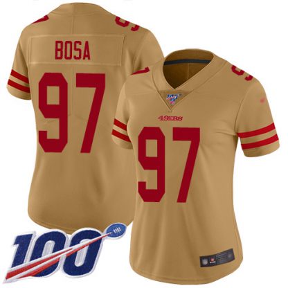 Nike San Francisco 49ers #97 Nick Bosa Gold Women's Stitched NFL Limited Inverted Legend 100th Season Jersey