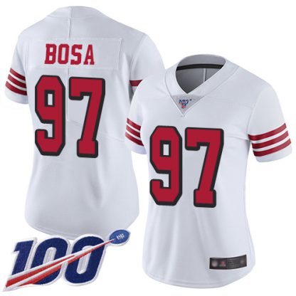 Nike San Francisco 49ers #97 Nick Bosa White Rush Women's Stitched NFL Limited 100th Season Jersey
