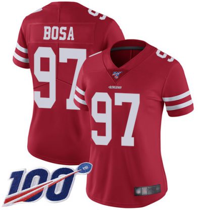 Nike San Francisco 49ers #97 Nick Bosa Red Team Color Women's Stitched NFL 100th Season Vapor Limited Jersey