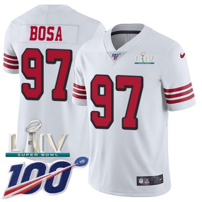 Nike San Francisco 49ers #97 Nick Bosa White Super Bowl LIV 2020 Rush Youth Stitched NFL Limited 100th Season Jersey