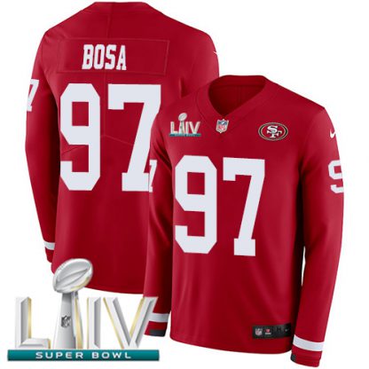 Nike San Francisco 49ers #97 Nick Bosa Red Super Bowl LIV 2020 Team Color Men's Stitched NFL Limited Therma Long Sleeve Jersey