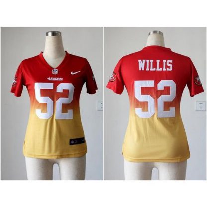 Nike San Francisco 49ers #52 Patrick Willis Red/Gold Women's Stitched NFL Elite Fadeaway Fashion Jersey