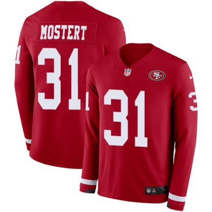 Nike San Francisco 49ers #31 Raheem Mostert Red Team Color Youth Stitched NFL Limited Therma Long Sleeve Jersey