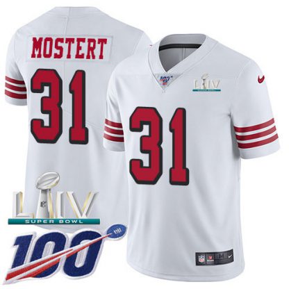Nike San Francisco 49ers #31 Raheem Mostert White Super Bowl LIV 2020 Youth Stitched NFL Limited Rush 100th Season Jersey