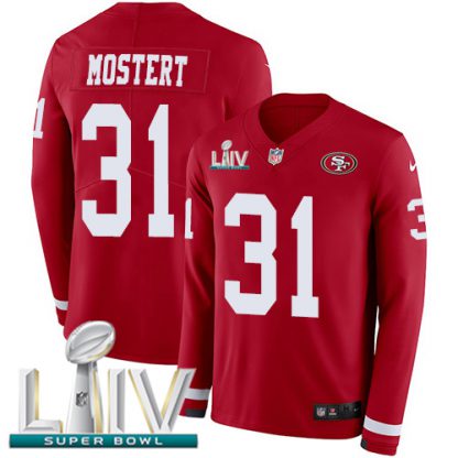 Nike San Francisco 49ers #31 Raheem Mostert Red Super Bowl LIV 2020 Team Color Men's Stitched NFL Limited Therma Long Sleeve Jersey