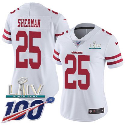 Nike San Francisco 49ers #25 Richard Sherman White Super Bowl LIV 2020 Women's Stitched NFL 100th Season Vapor Limited Jersey