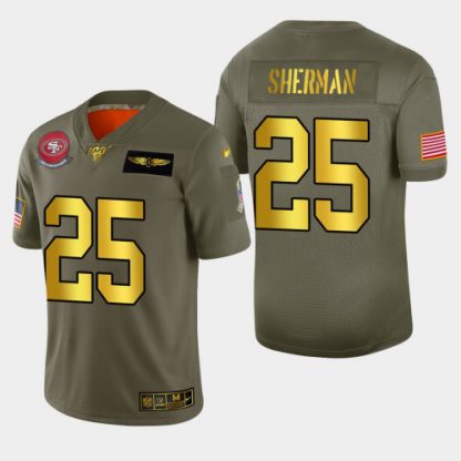 Nike San Francisco 49ers #25 Richard Sherman Men's Olive Gold 2019 Salute to Service NFL 100 Limited Jersey