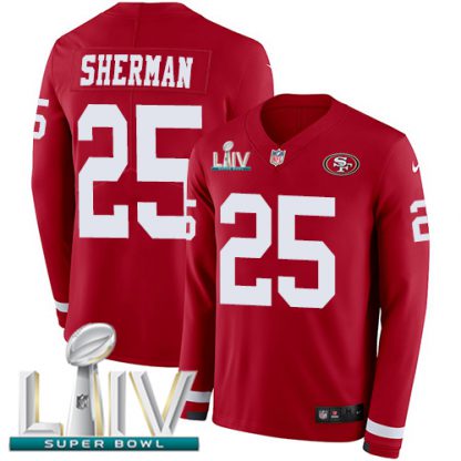 Nike San Francisco 49ers #25 Richard Sherman Red Super Bowl LIV 2020 Team Color Men's Stitched NFL Limited Therma Long Sleeve Jersey
