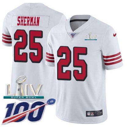 Nike San Francisco 49ers #25 Richard Sherman White Super Bowl LIV 2020 Rush Men's Stitched NFL Limited 100th Season Jersey