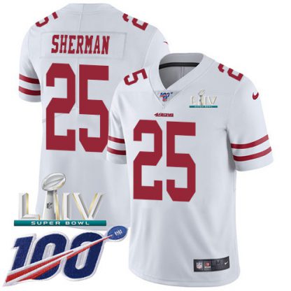 Nike San Francisco 49ers #25 Richard Sherman White Super Bowl LIV 2020 Men's Stitched NFL 100th Season Vapor Limited Jersey