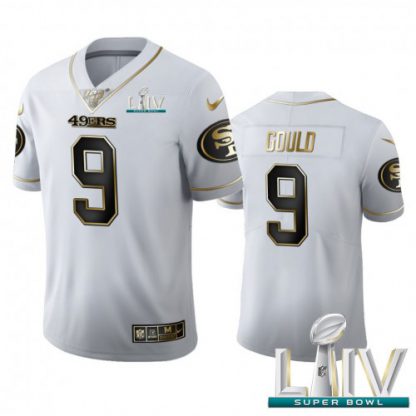 San Francisco San Francisco 49ers #9 Robbie Gould Men's Nike White Golden Super Bowl LIV 2020 Edition Vapor Limited NFL 100 Jersey