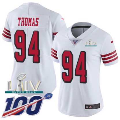 Nike San Francisco 49ers #94 Solomon Thomas White Super Bowl LIV 2020 Rush Women's Stitched NFL Limited 100th Season Jersey