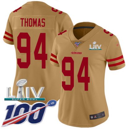 Nike San Francisco 49ers #94 Solomon Thomas Gold Super Bowl LIV 2020 Women's Stitched NFL Limited Inverted Legend 100th Season Jersey