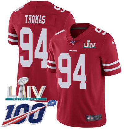 Nike San Francisco 49ers #94 Solomon Thomas Red Super Bowl LIV 2020 Team Color Men's Stitched NFL 100th Season Vapor Limited Jersey