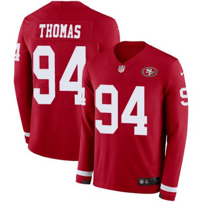 Nike San Francisco 49ers #94 Solomon Thomas Red Team Color Men's Stitched NFL Limited Therma Long Sleeve Jersey