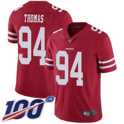 Nike San Francisco 49ers #94 Solomon Thomas Red Team Color Men's Stitched NFL 100th Season Vapor Limited Jersey