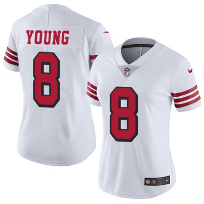 Nike San Francisco 49ers #8 Steve Young White Rush Women's Stitched NFL Vapor Untouchable Limited Jersey