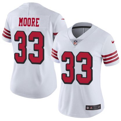 Nike San Francisco 49ers #33 Tarvarius Moore White Rush Women's Stitched NFL Vapor Untouchable Limited Jersey