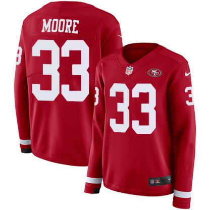 Nike San Francisco 49ers #33 Tarvarius Moore Red Team Color Women's Stitched NFL Limited Therma Long Sleeve Jersey