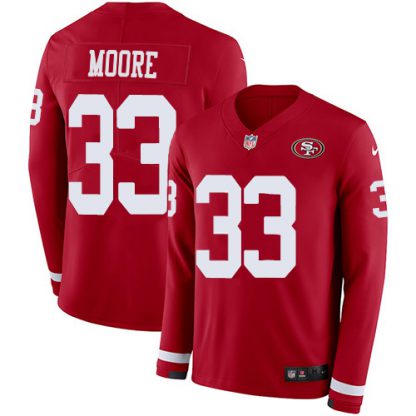Nike San Francisco 49ers #33 Tarvarius Moore Red Team Color Youth Stitched NFL Limited Therma Long Sleeve Jersey