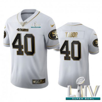 San Francisco San Francisco 49ers #40 Teez Tabor Men's Nike White Golden Super Bowl LIV 2020 Edition Vapor Limited NFL 100 Jersey