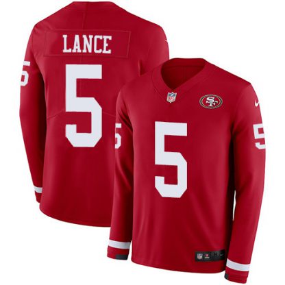 San Francisco San Francisco 49ers #5 Trey Lance Red Team Color Youth Stitched NFL Limited Therma Long Sleeve Jersey