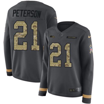 Nike Seattle Seahawks #21 Adrian Peterson Anthracite Salute to Service Women's Stitched NFL Limited Therma Long Sleeve Jersey
