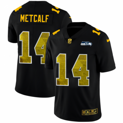 Seattle Seattle Seahawks #14 DK Metcalf Men's Black Nike Golden Sequin Vapor Limited NFL Jersey
