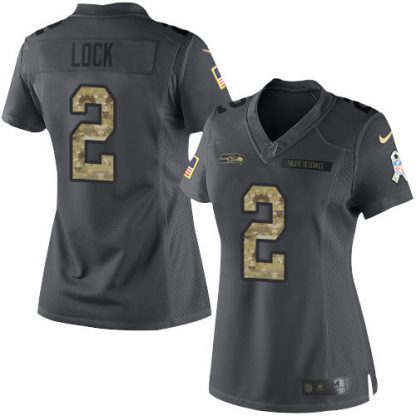 Nike Seattle Seahawks #2 Drew Lock Black Women's Stitched NFL Limited 2016 Salute to Service Jersey