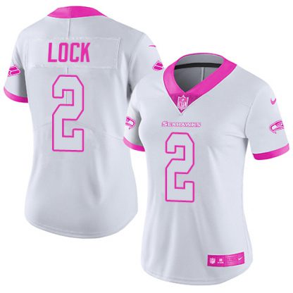 Nike Seattle Seahawks #2 Drew Lock White/Pink Women's Stitched NFL Limited Rush Fashion Jersey