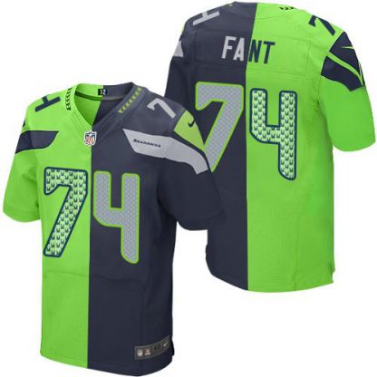 Nike Seattle Seahawks #74 George Fant Steel Blue/Green Men's Stitched NFL Elite Split Jersey