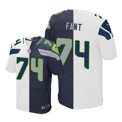 Nike Seattle Seahawks #74 George Fant White/Steel Blue Men's Stitched NFL Elite Split Jersey