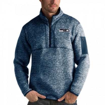 Seattle Seattle Seahawks Antigua Fortune Quarter-Zip Pullover Jacket Navy