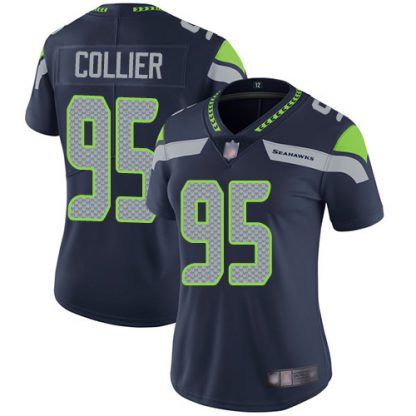 Nike Seattle Seahawks #95 L.J. Collier Steel Blue Team Color Women's Stitched NFL Vapor Untouchable Limited Jersey