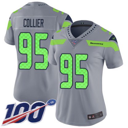 Nike Seattle Seahawks #95 L.J. Collier Silver Women's Stitched NFL Limited Inverted Legend 100th Season Jersey