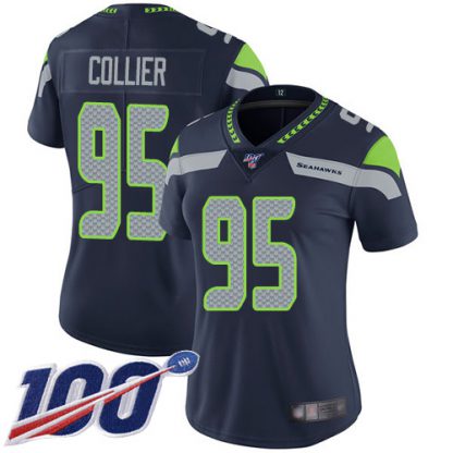 Nike Seattle Seahawks #95 L.J. Collier Steel Blue Team Color Women's Stitched NFL 100th Season Vapor Limited Jersey