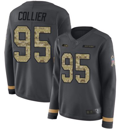 Nike Seattle Seahawks #95 L.J. Collier Anthracite Salute to Service Women's Stitched NFL Limited Therma Long Sleeve Jersey