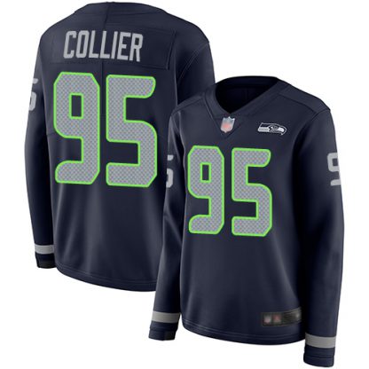 Nike Seattle Seahawks #95 L.J. Collier Steel Blue Team Color Women's Stitched NFL Limited Therma Long Sleeve Jersey