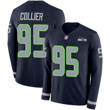 Nike Seattle Seahawks #95 L.J. Collier Steel Blue Team Color Youth Stitched NFL Limited Therma Long Sleeve Jersey