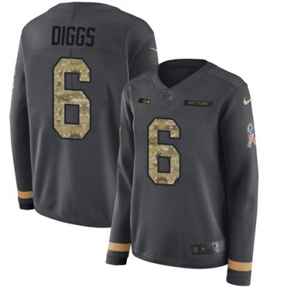 Nike Seattle Seahawks #6 Quandre Diggs Anthracite Salute to Service Women's Stitched NFL Limited Therma Long Sleeve Jersey