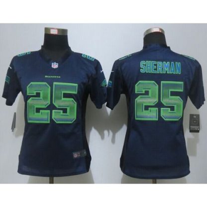 Nike Seattle Seahawks #25 Richard Sherman Steel Blue Team Color Women's Stitched NFL Elite Strobe Jersey